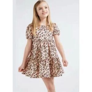 F&F Girls Animal Print Cotton Layred Dress Size 10-11Y